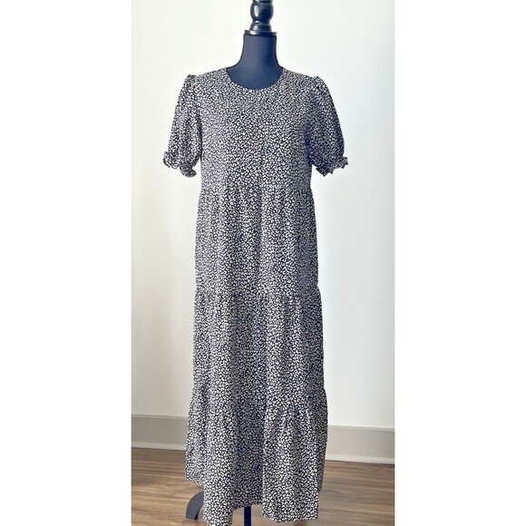 NWT PrettyGarden Flutter Sleeve Animal Print Maxi Dress Black White M - Picture 1 of 13